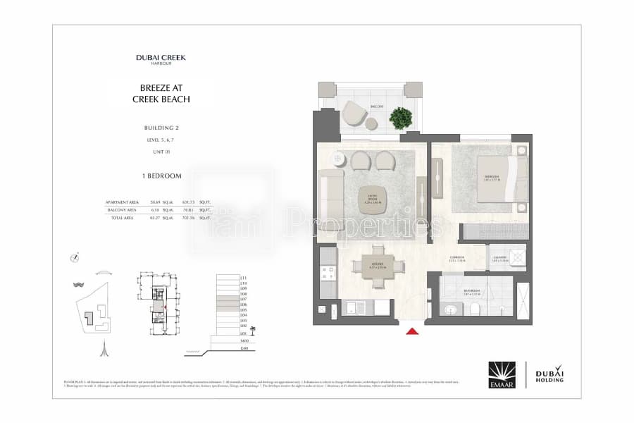 Dubai Creek Beach 1 Bedroom floor plan