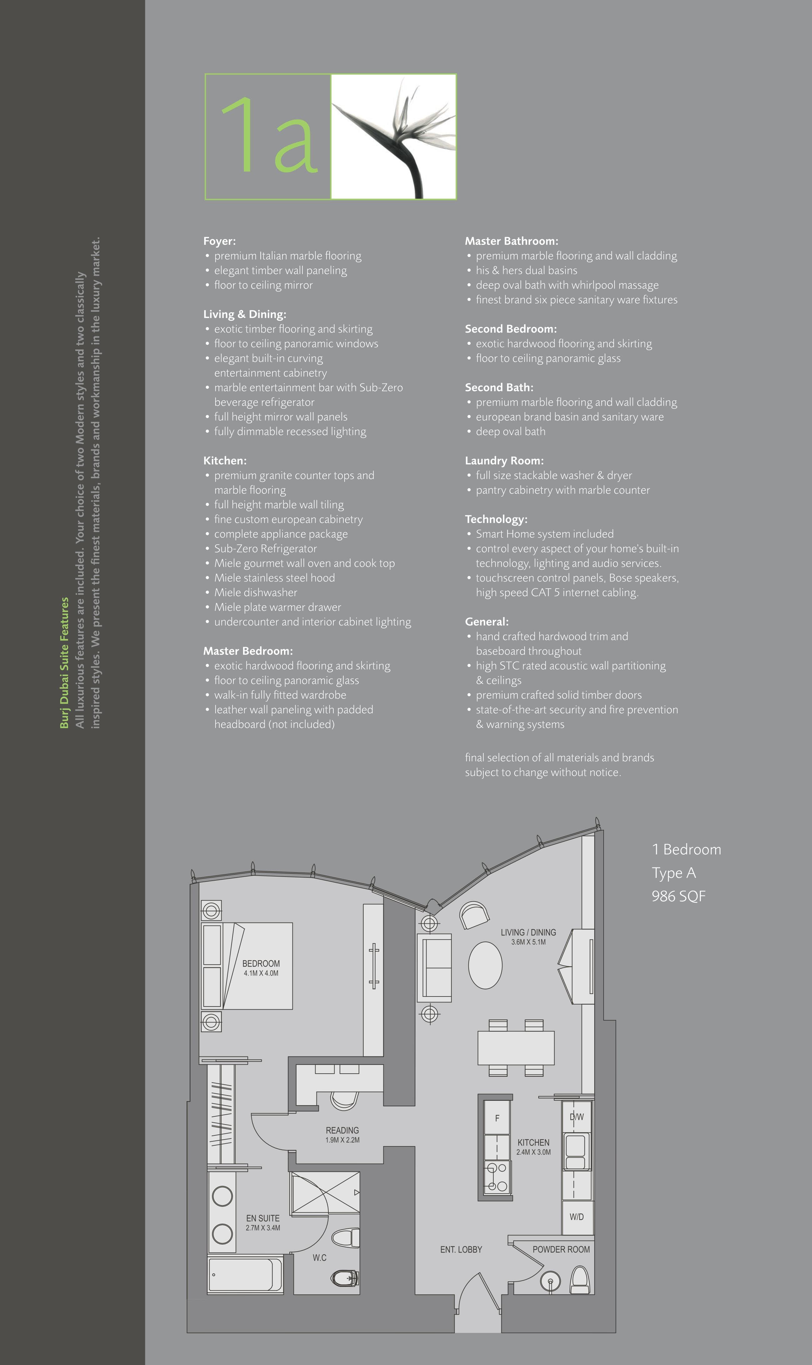 Burj Khalifa 1 Bedroom floor plan