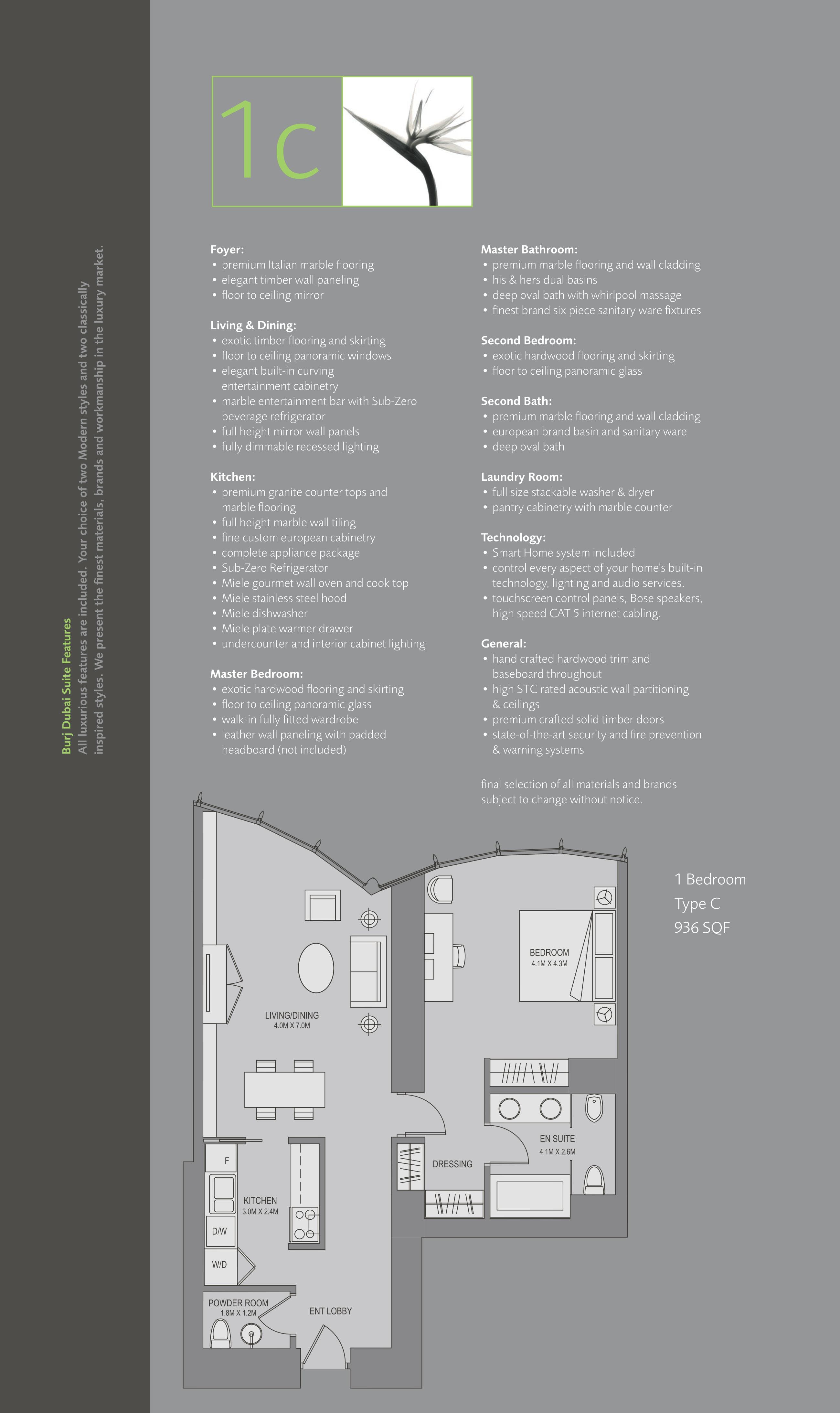 Burj Khalifa 1 Bedroom floor plan