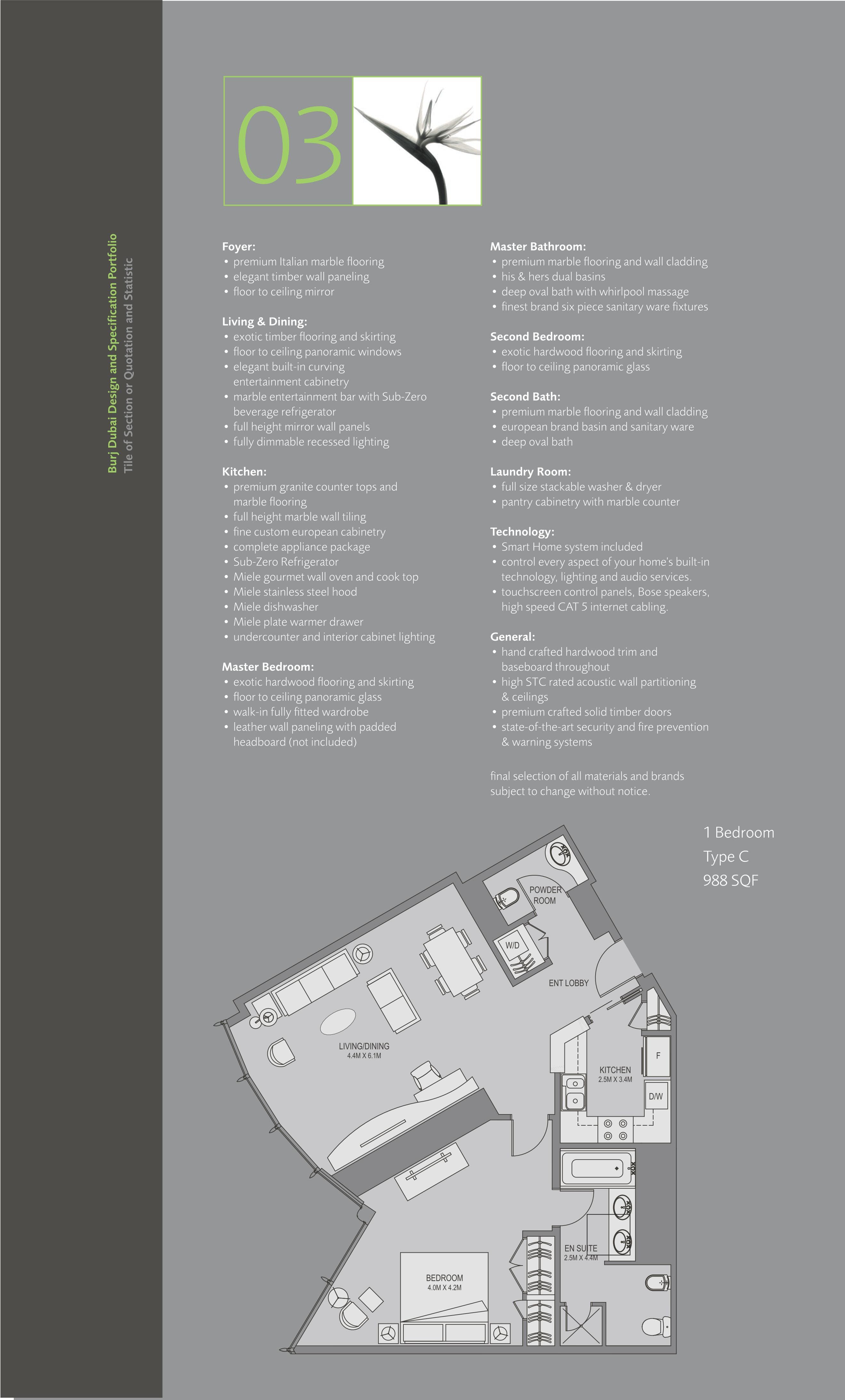 Burj Khalifa 1 Bedroom floor plan