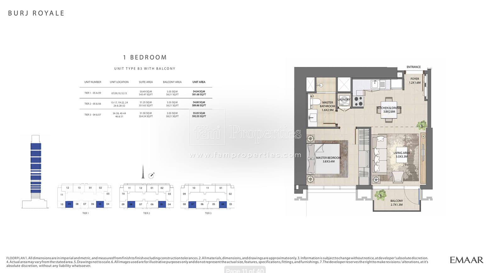 Burj Royale 1 Bedroom floor plan
