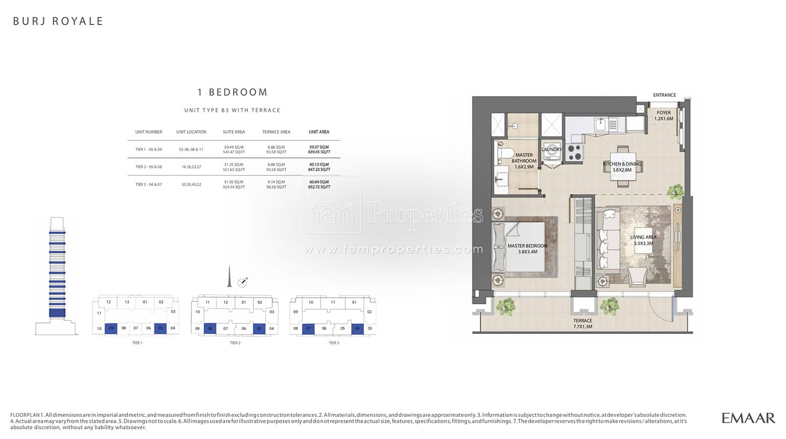 Burj Royale 1 Bedroom floor plan