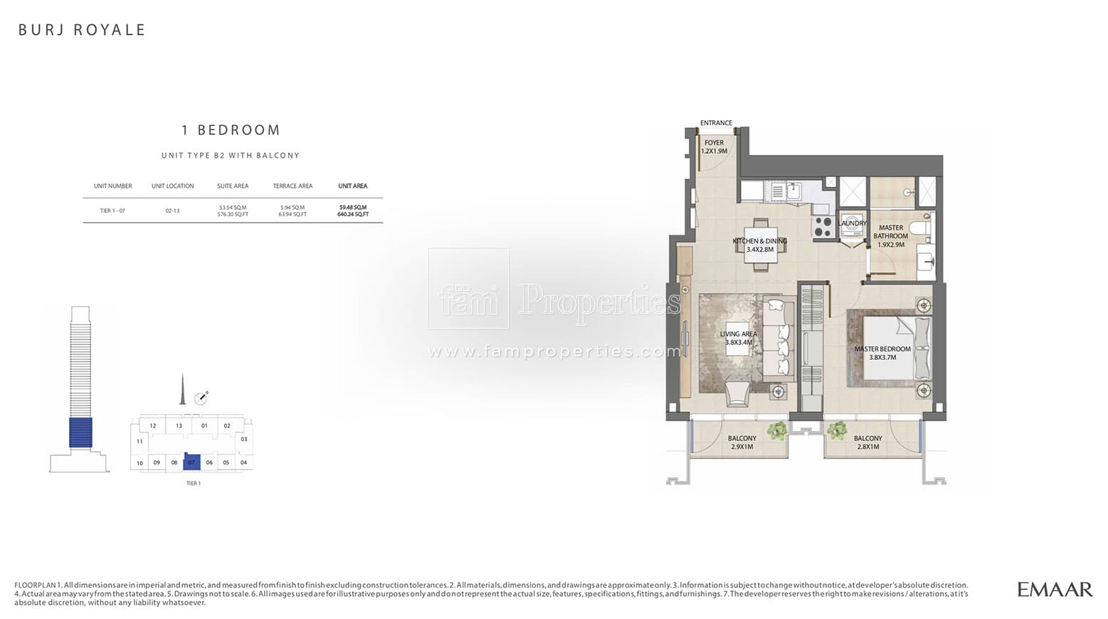 Burj Royale 1 Bedroom floor plan