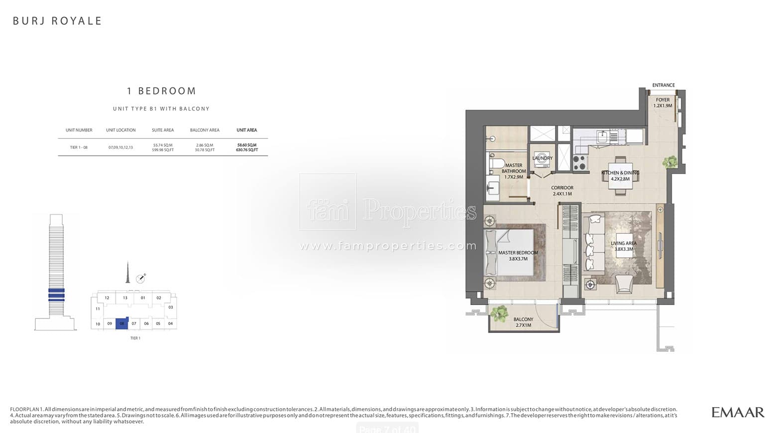 Burj Royale 1 Bedroom floor plan