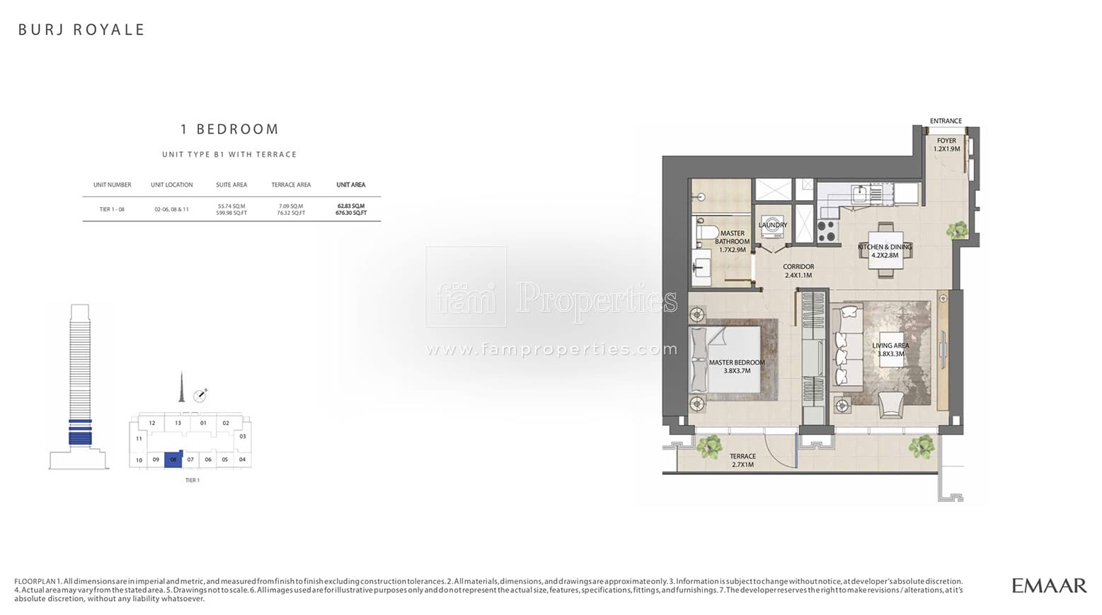 Burj Royale 1 Bedroom floor plan