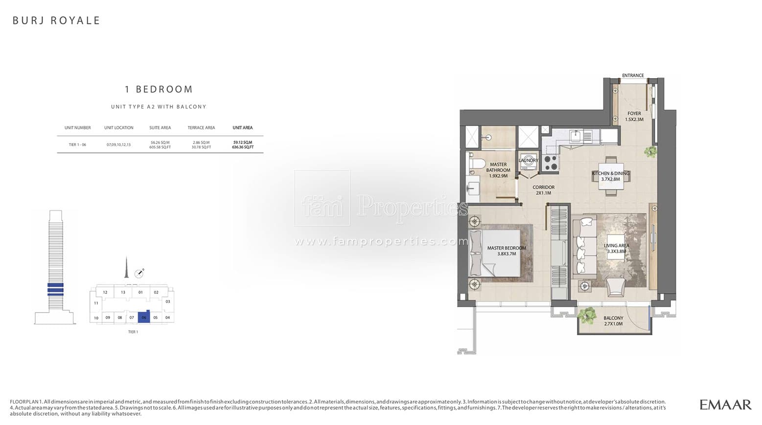 Burj Royale 1 Bedroom floor plan