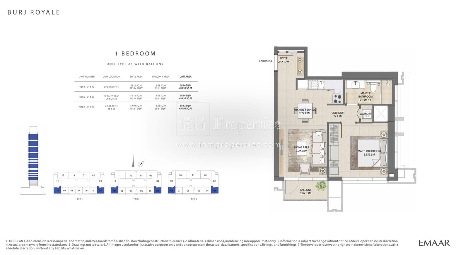Burj Royale 1 Bedroom floor plan