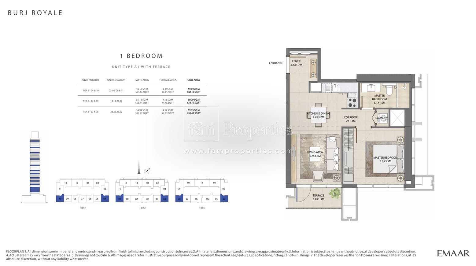 Burj Royale 1 Bedroom floor plan