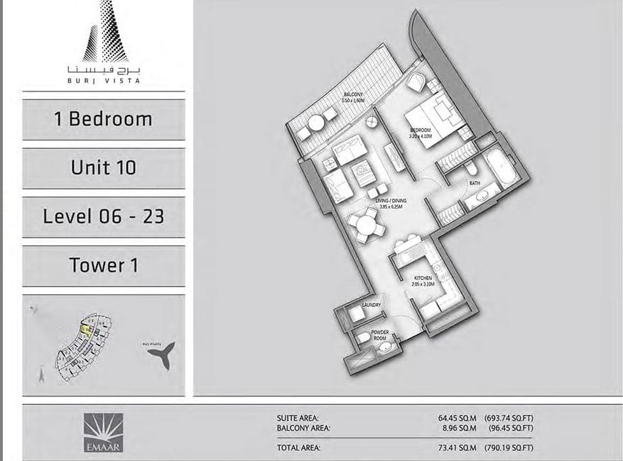 Burj Vista 1 Bedroom-unit10 floor plan