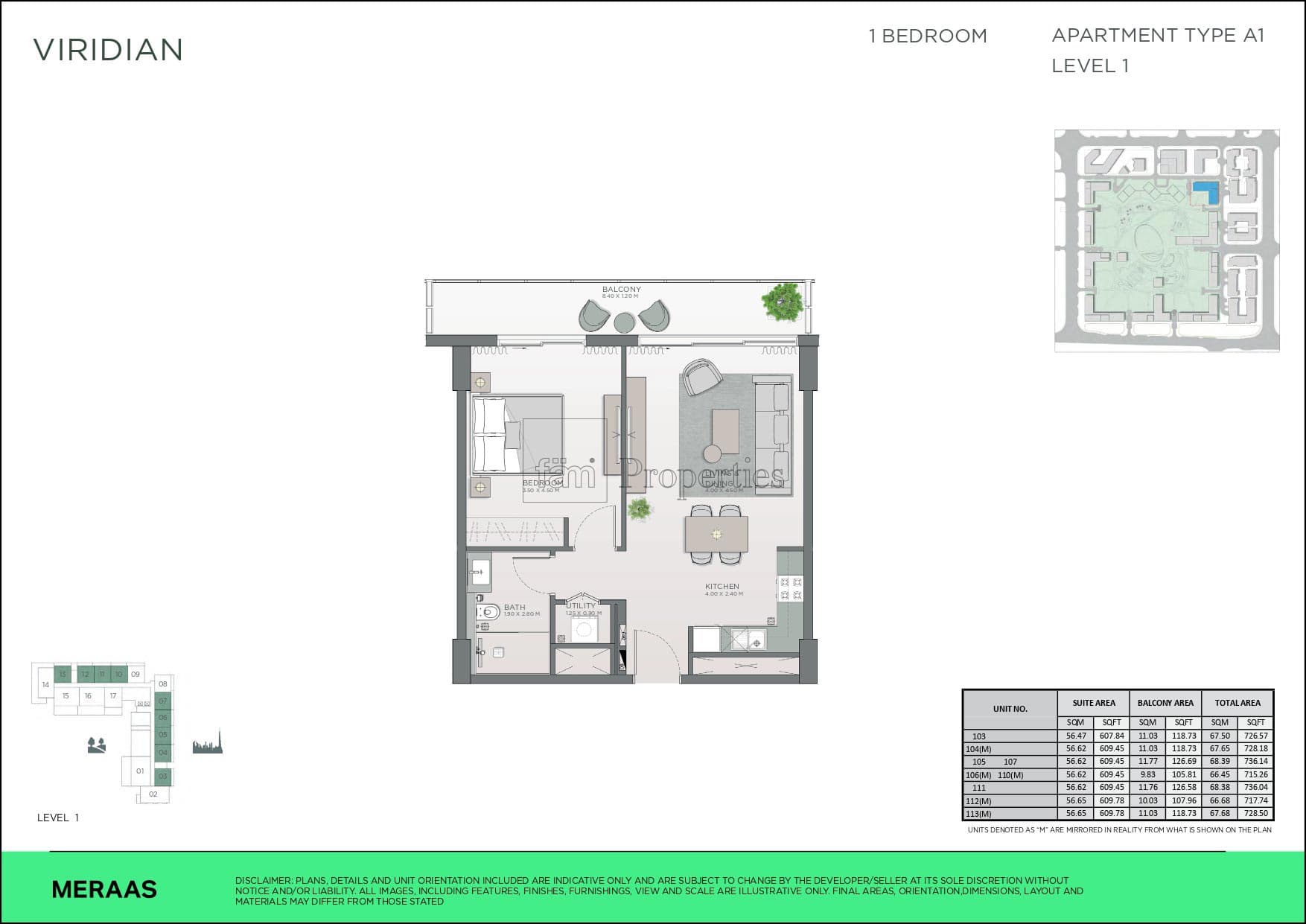 Central Park City Walk 1 bedroom floor plan
