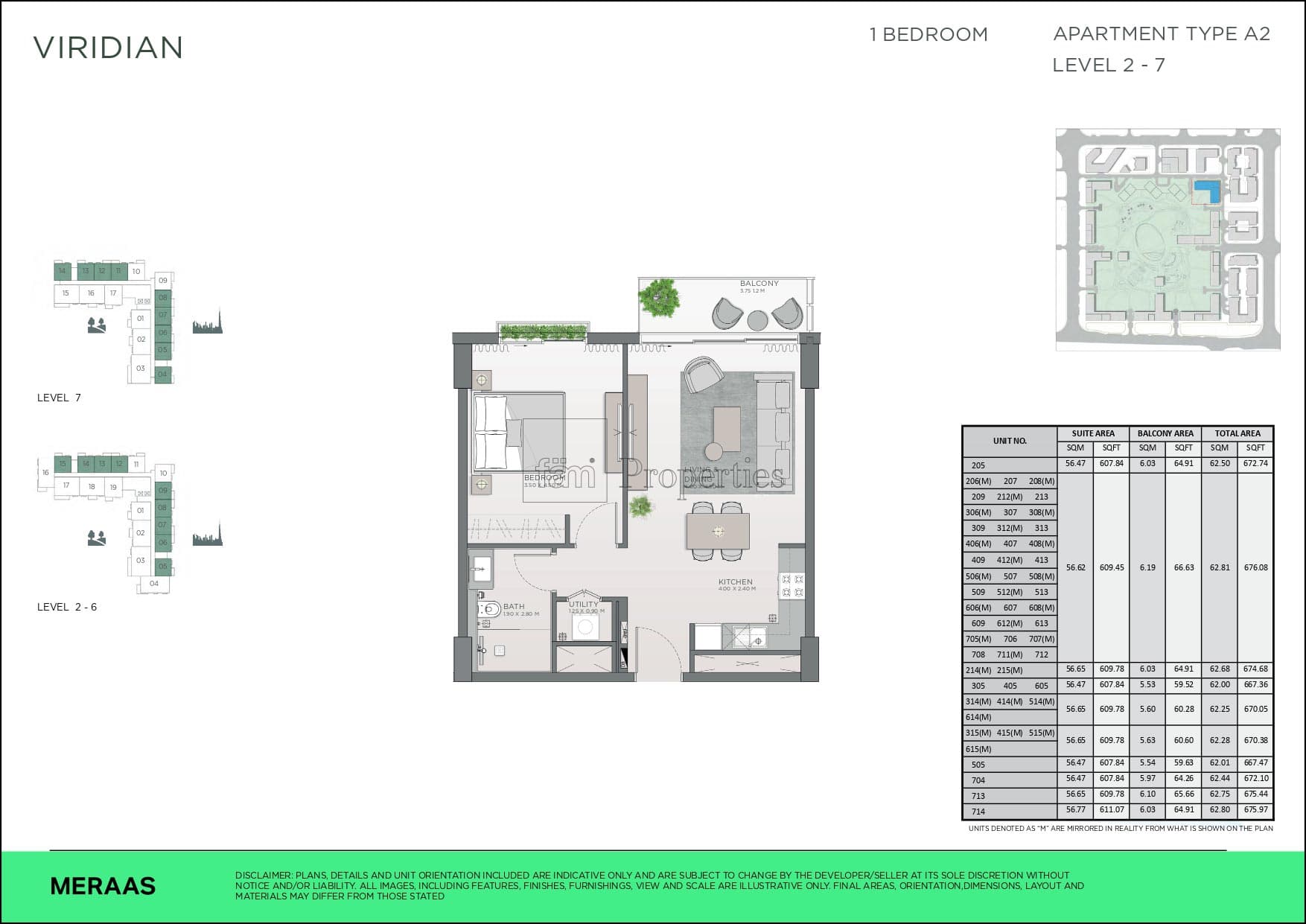 Central Park City Walk 1 bedroom floor plan