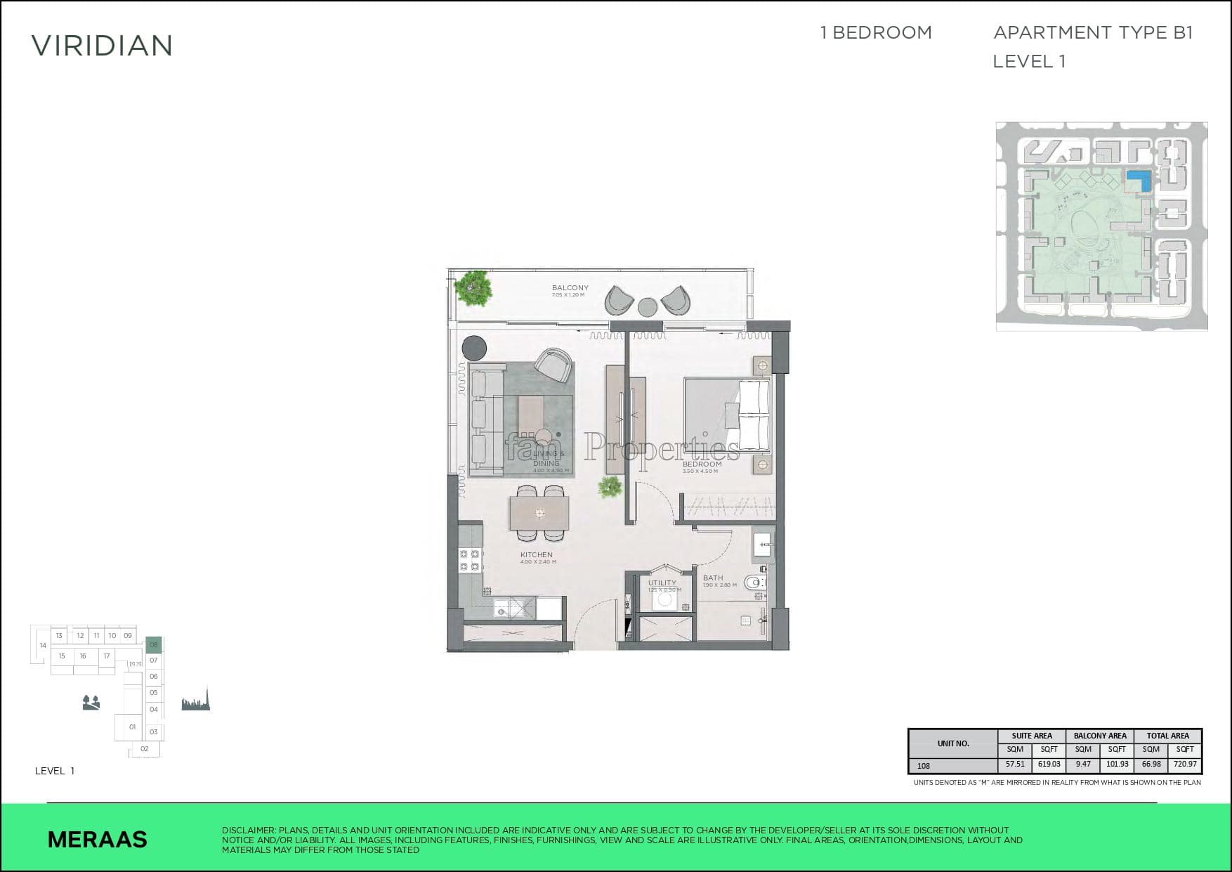 Central Park City Walk 1 bedroom floor plan
