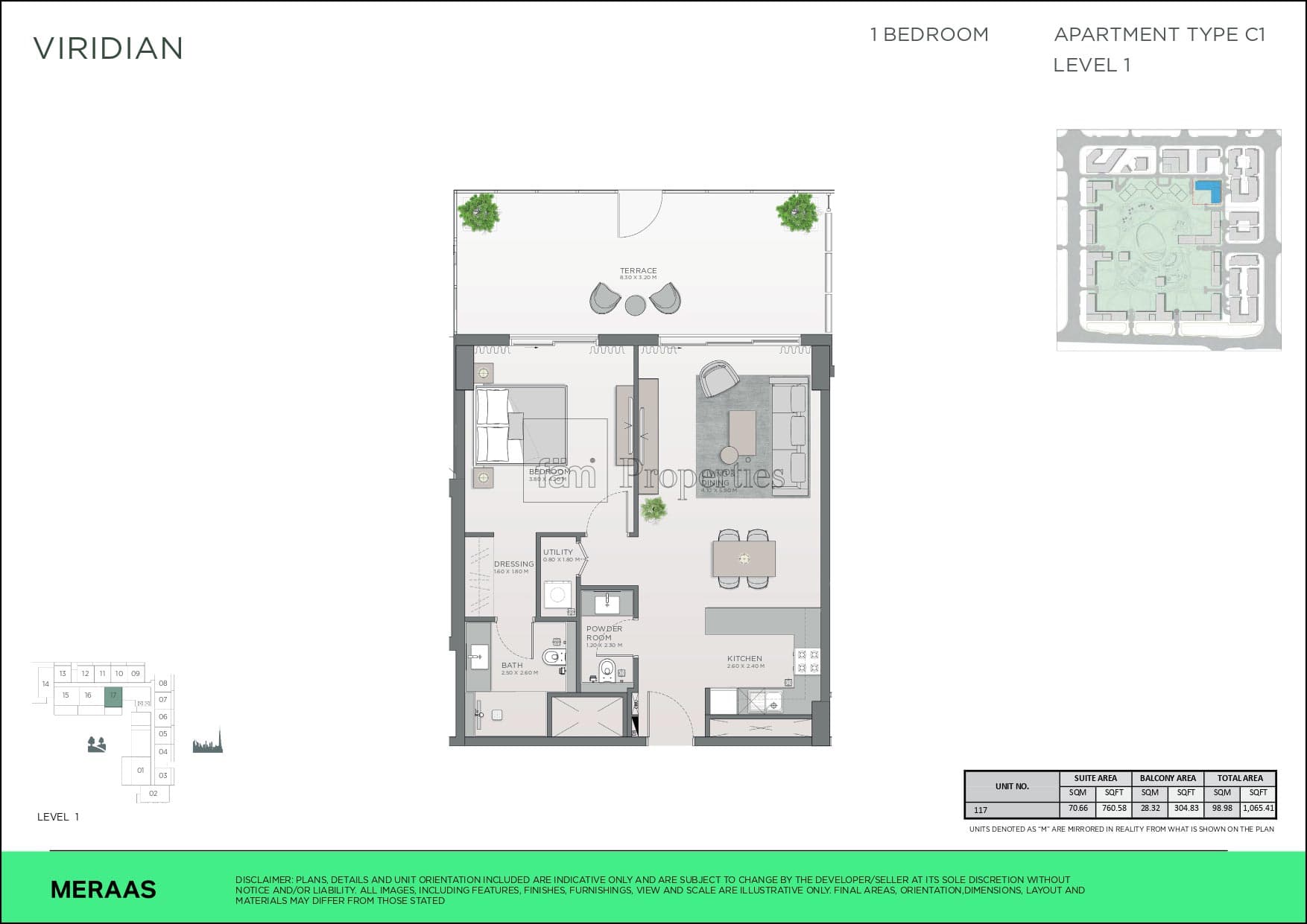 Central Park City Walk 1 bedroom floor plan