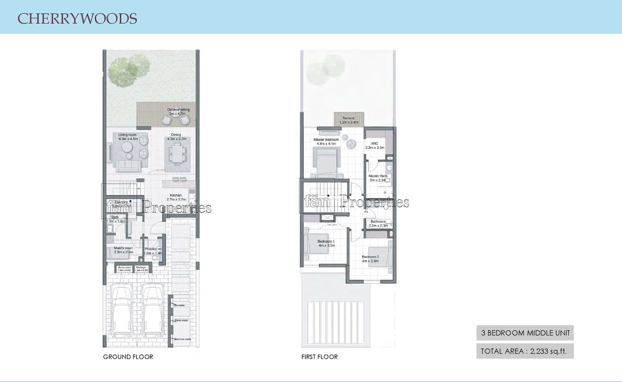 Cherrywoods Townhouses 3 Bedroom floor plan