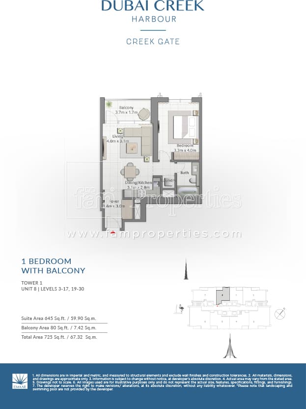 Creek Gate 1 Bedroom floor plan