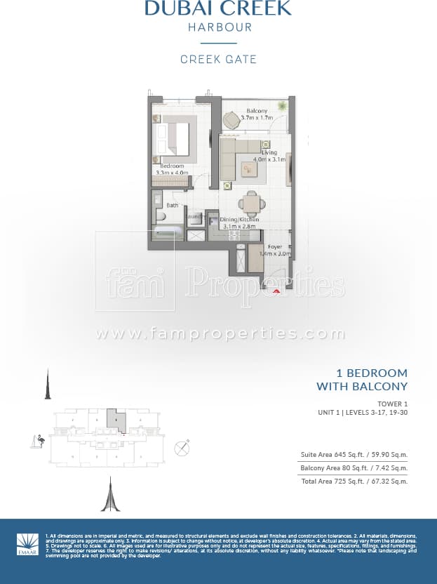Creek Gate 1 Bedroom floor plan