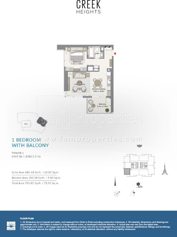 Creek Heights Apartments 1 Bedroom floor plan