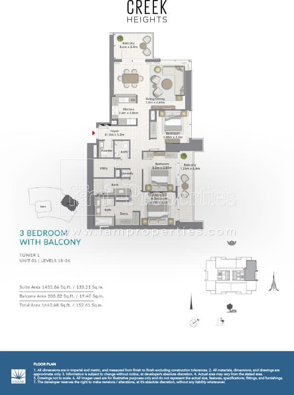 Creek Heights Apartments 3 Bedroom floor plan