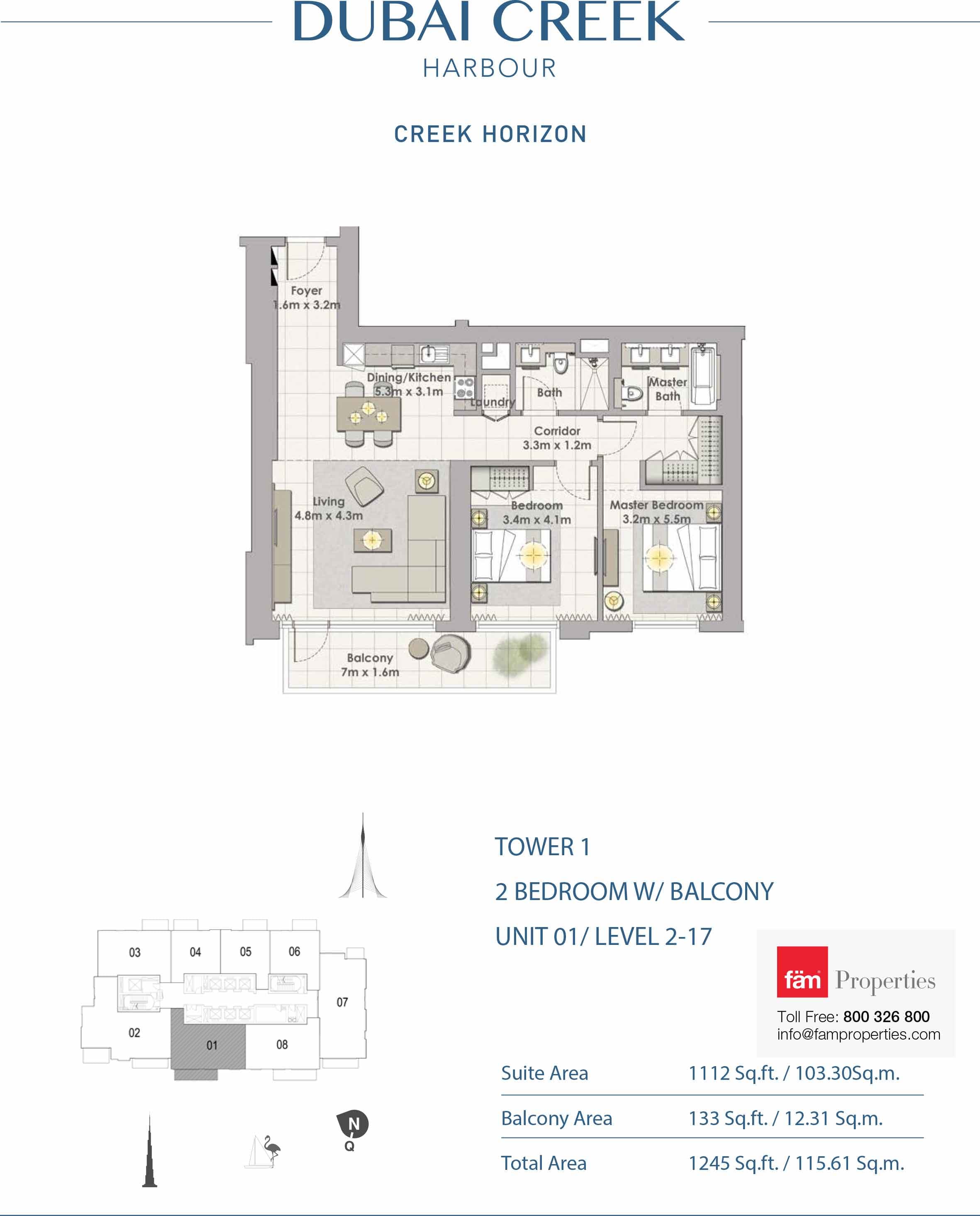 Creek Horizon 2 BD - Unit 01 floor plan