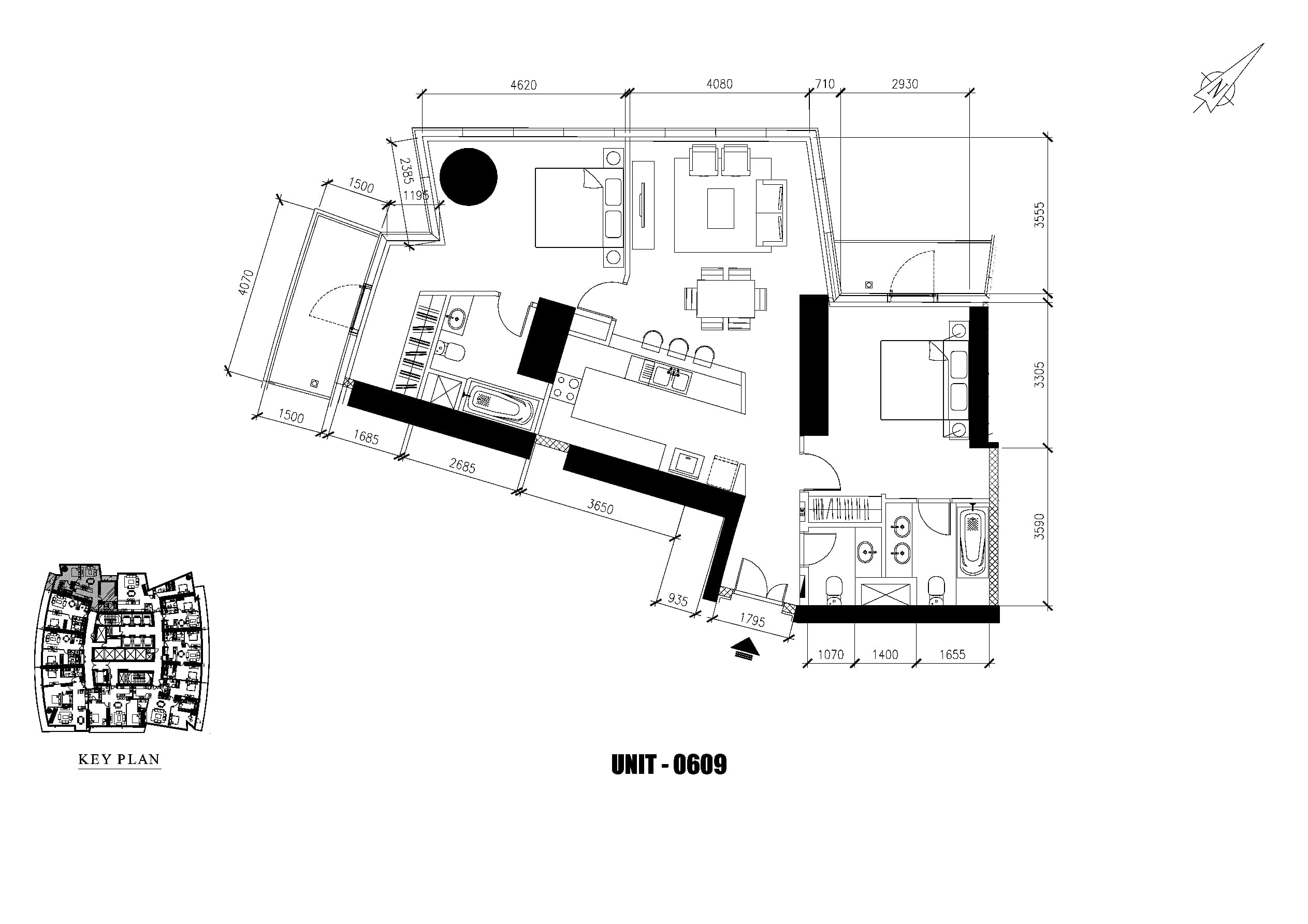 Damac Heights 2 Bedroom floor plan