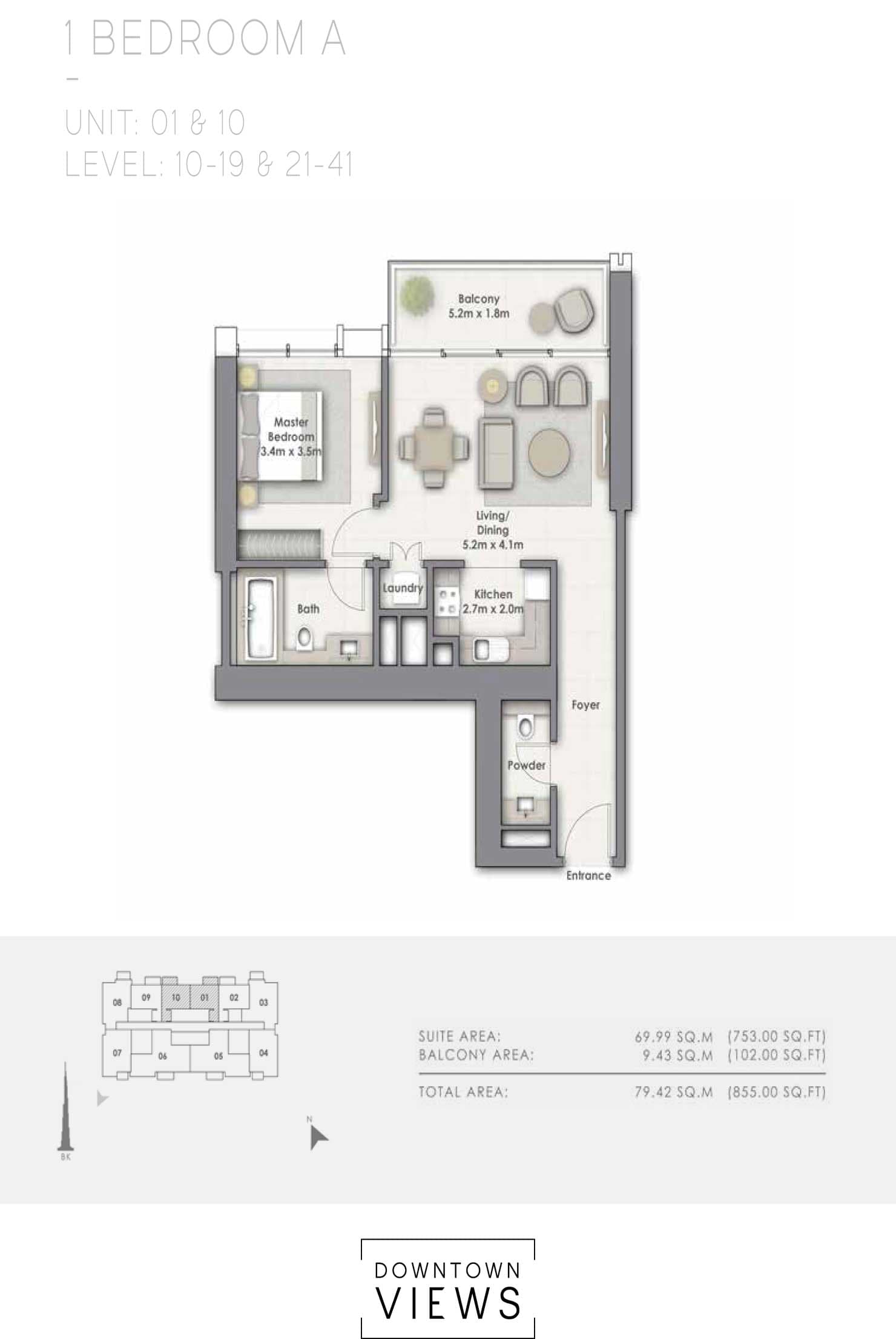 Downtown Views A Unit 01, 10 floor plan