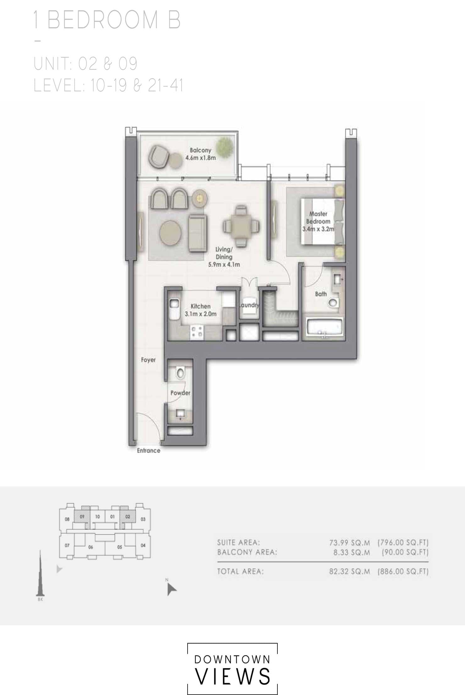 Downtown Views B Unit 02, 09 floor plan