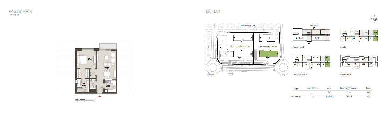 Sobha Hartland Greens 1 Bedroom floor plan