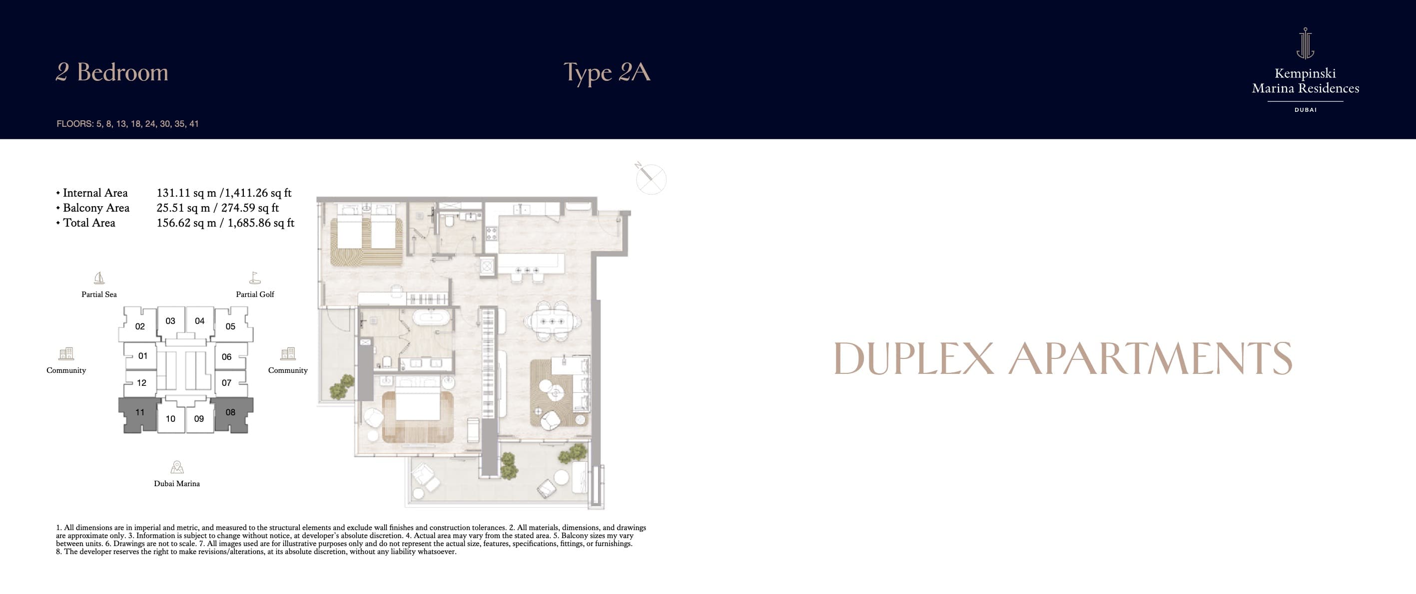 Kempinski Marina Residences 2BR - Type 2A floor plan