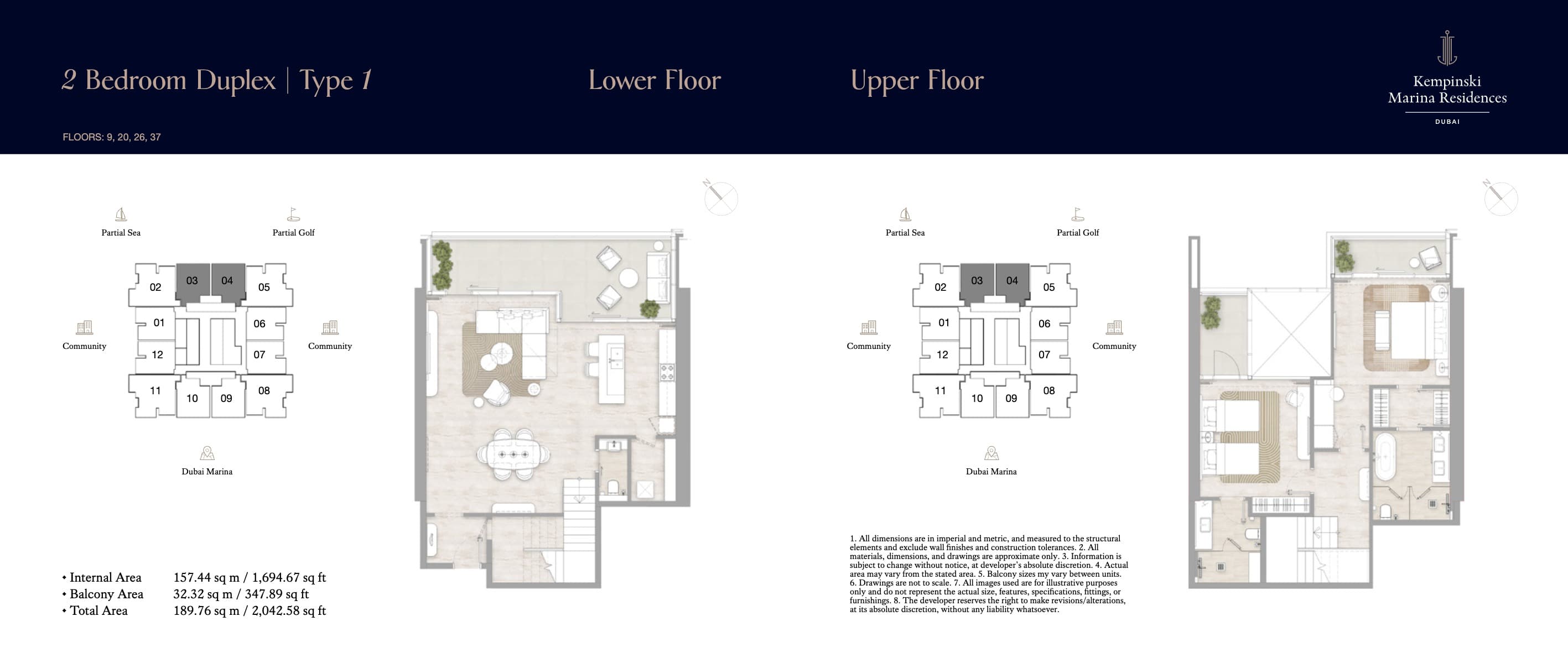 Kempinski Marina Residences 2BR Duplex - Type 1 floor plan