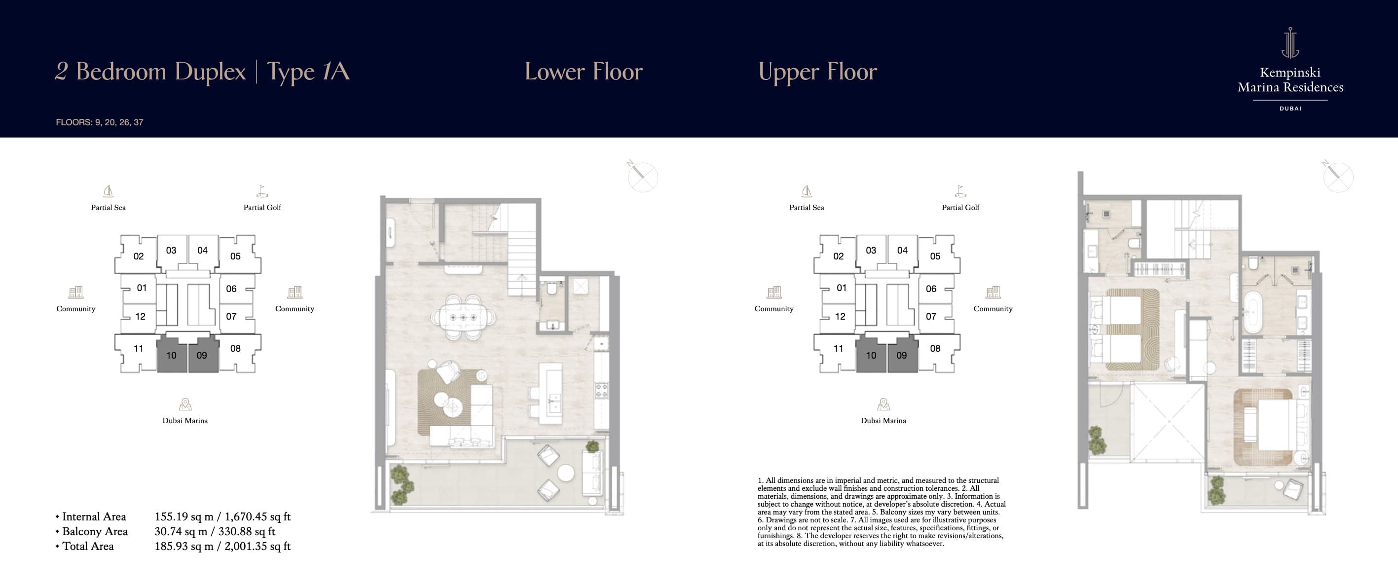 Kempinski Marina Residences 2BR Duplex - Type 1A floor plan