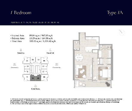 Kempinski Marina Residences 1BR - Type 1A floor plan