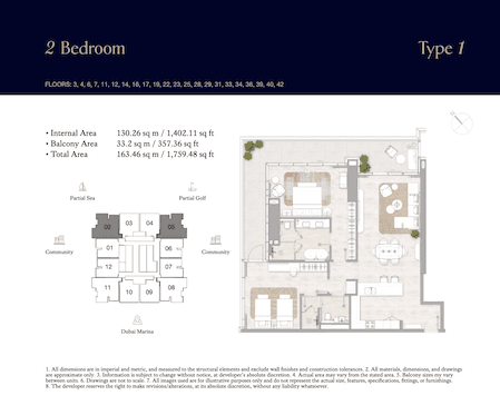Kempinski Marina Residences 2BR - Type 1 floor plan