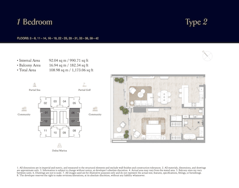 Kempinski Marina Residences 1BR - Type 2 floor plan