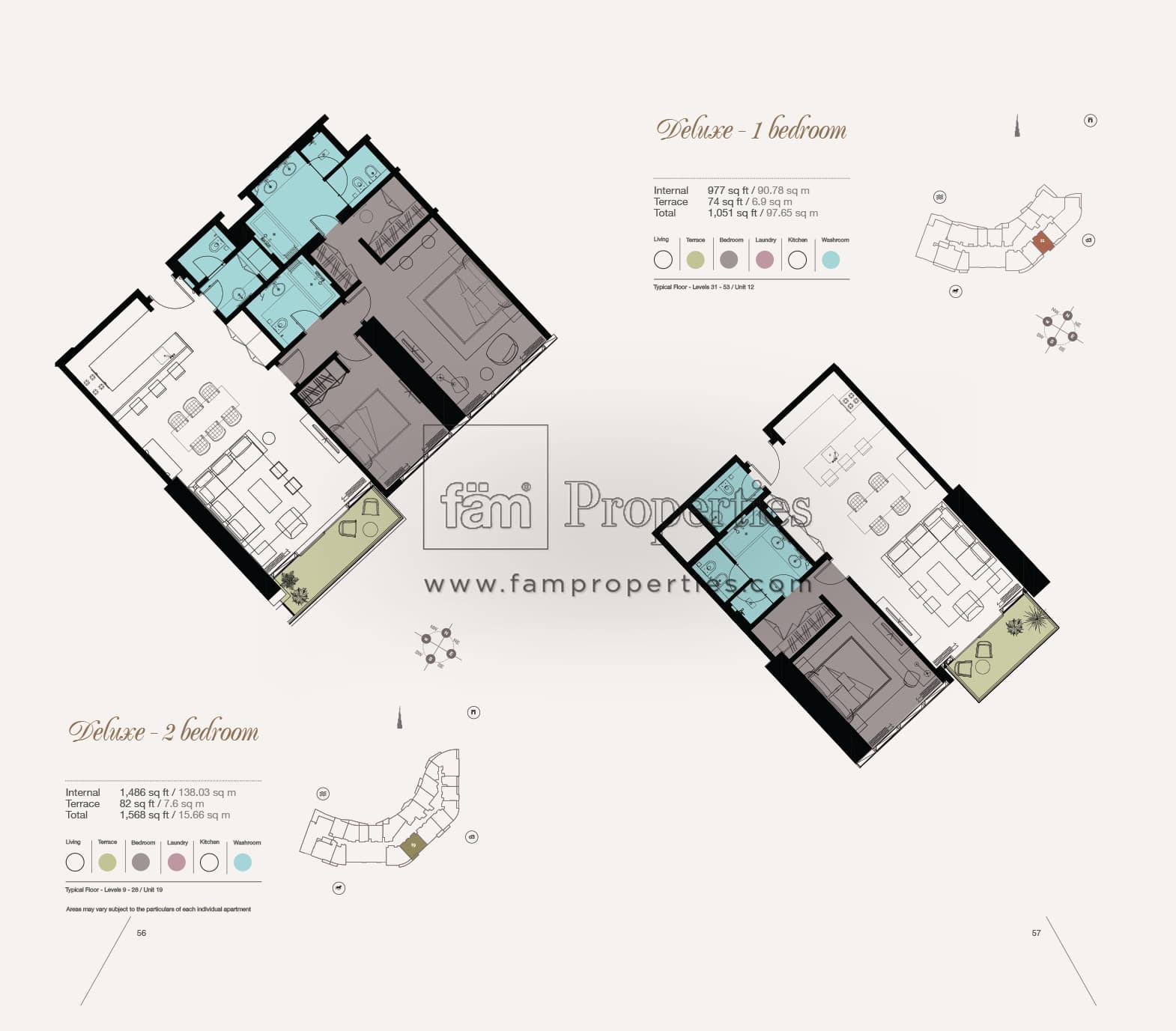 Kempinski Residences 1 & 2 Bedroom floor plan