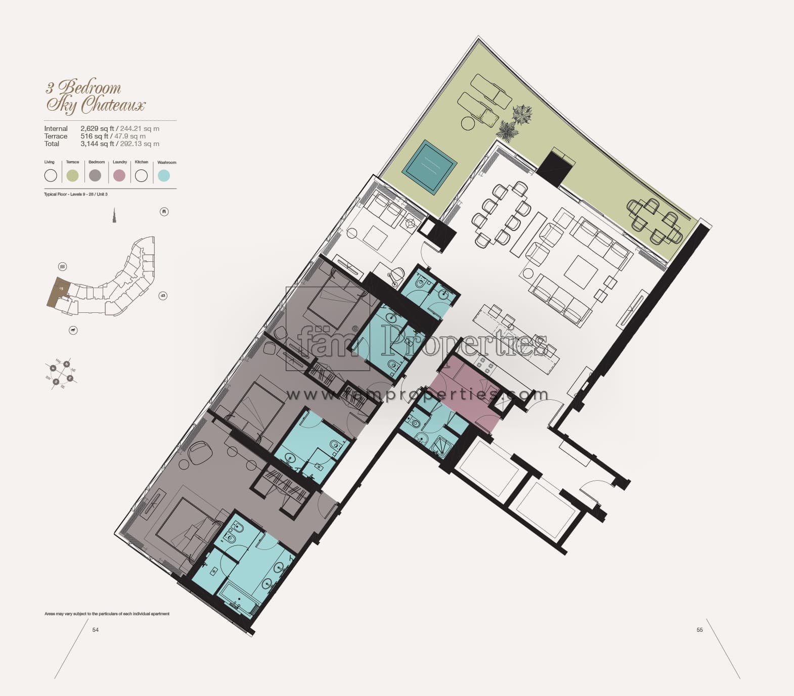 Kempinski Residences 3 Bedroom floor plan