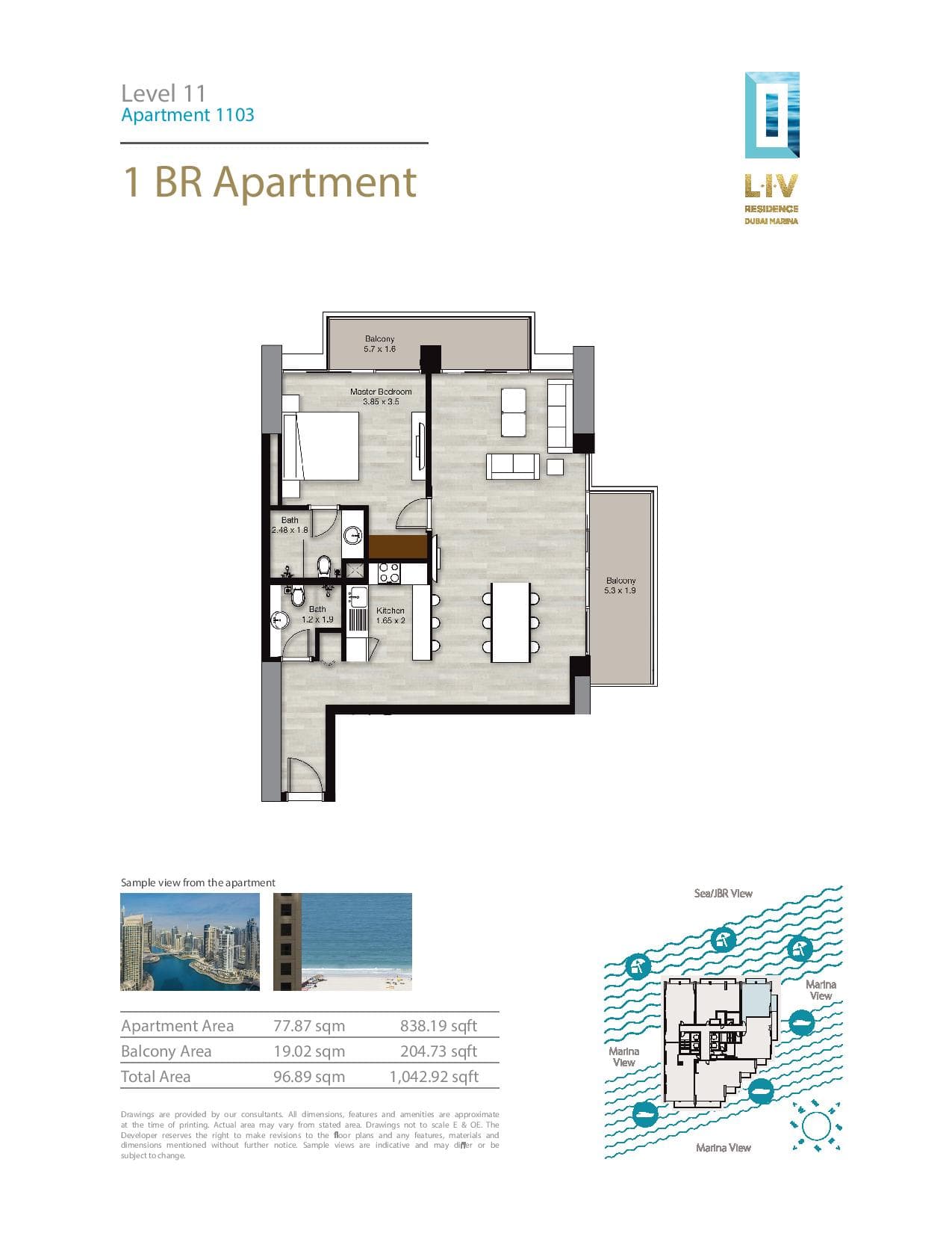 LIV Residence 1 Bedroom floor plan