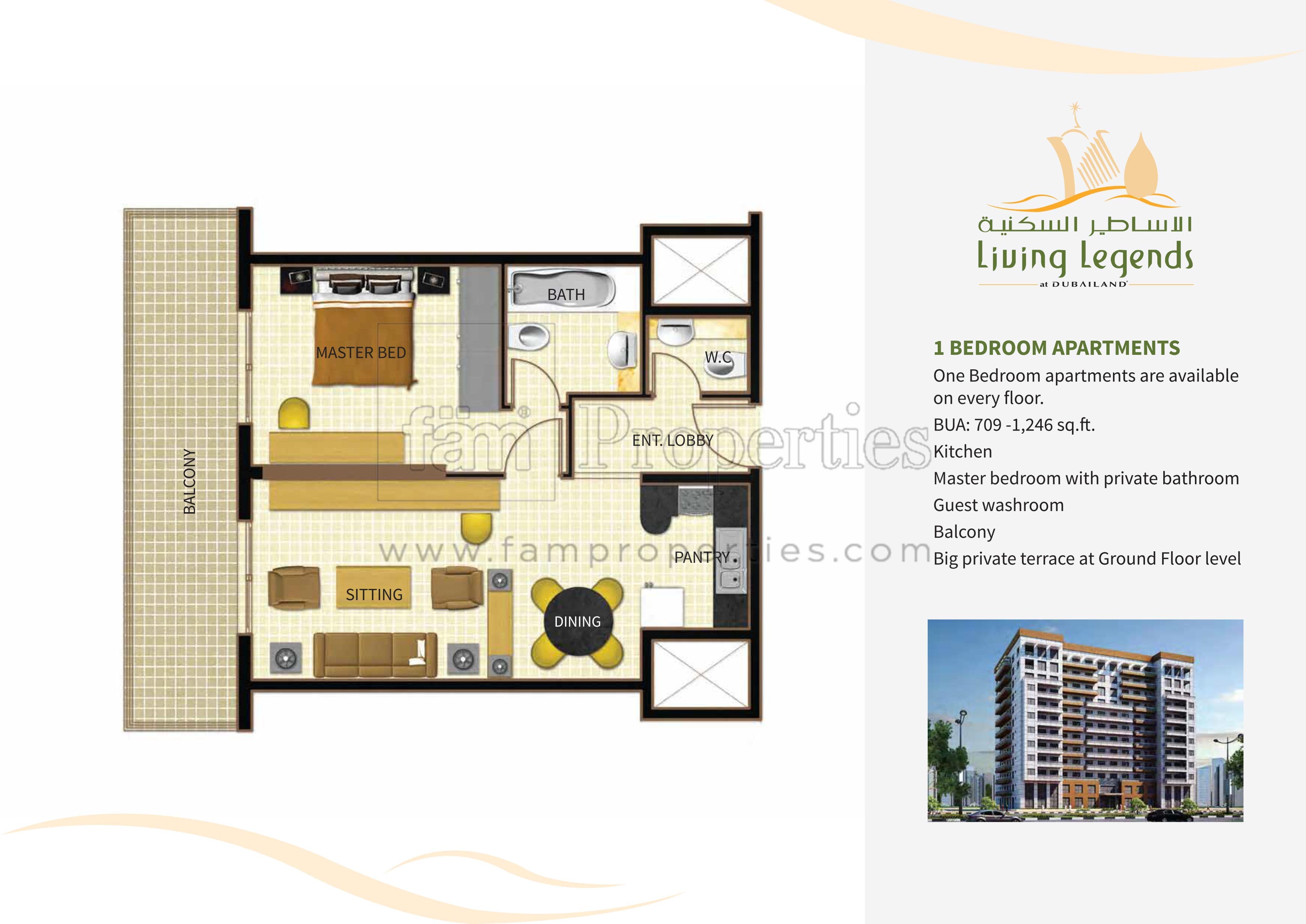 Living Legends 1 BD floor plan