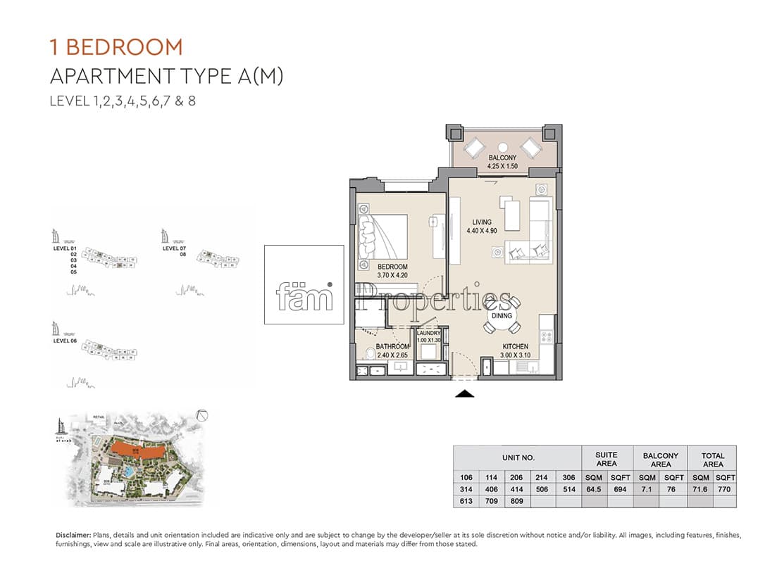 Madinat Jumeirah Living (MJL) 1 Bedroom floor plan