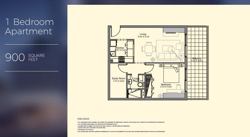 MAG 318 1 Bedroom floor plan