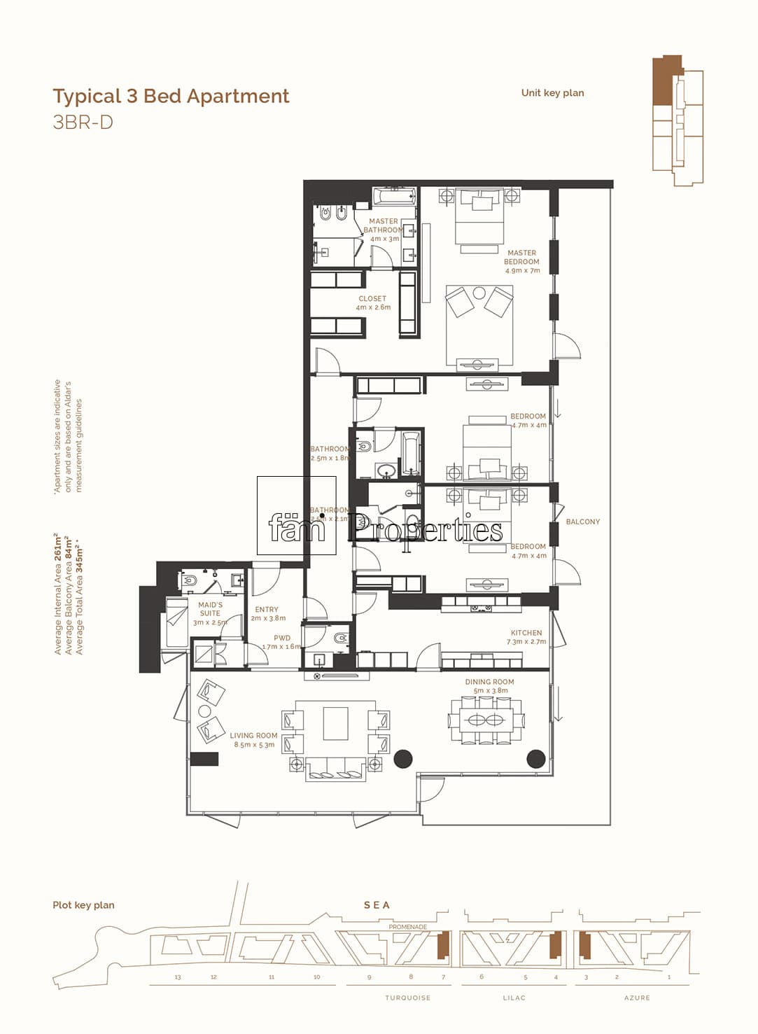 Mamsha Al Saadiyat 3 Bedroom floor plan