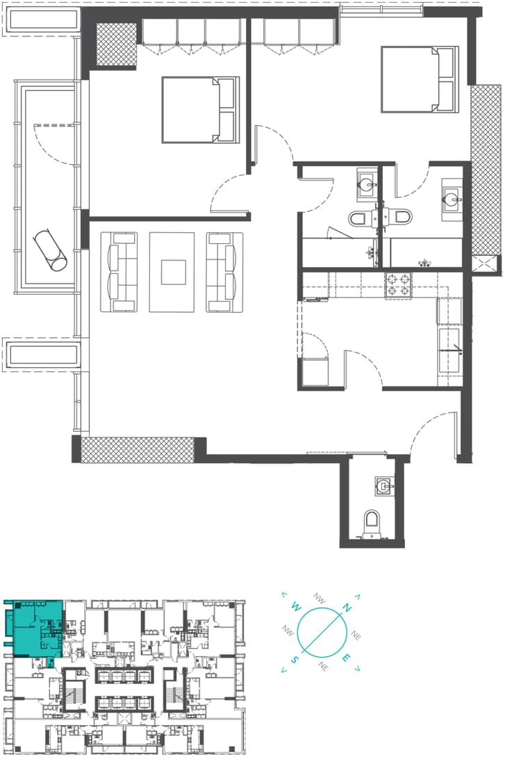 Marina Arcade 2BR Type 2A (Dubai Marina and Al Seef View) floor plan