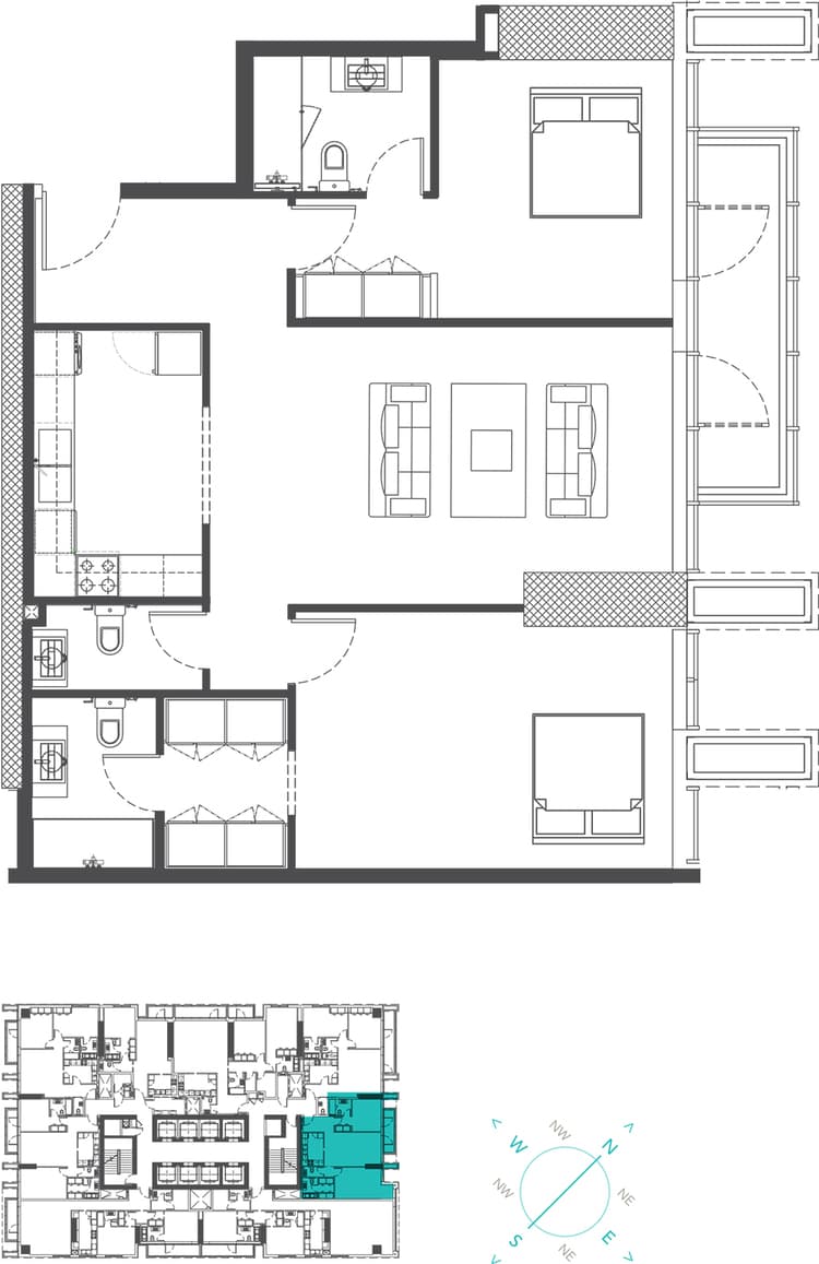Marina Arcade 2BR Type 2B (Palm Jumeirah View) floor plan
