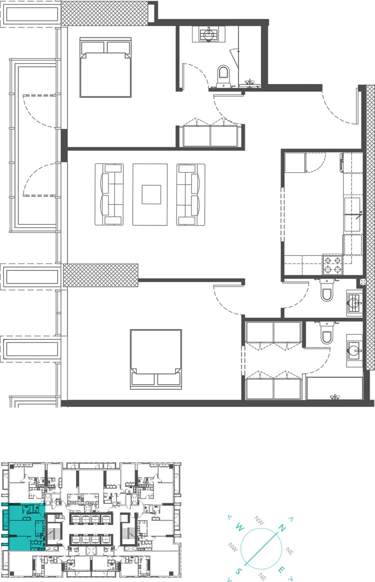 Marina Arcade 2BR Type 2B (Dubai Marina View) floor plan