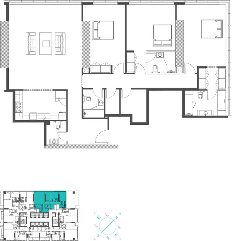 Marina Arcade 3BR Type 3C (Al Seef View) floor plan