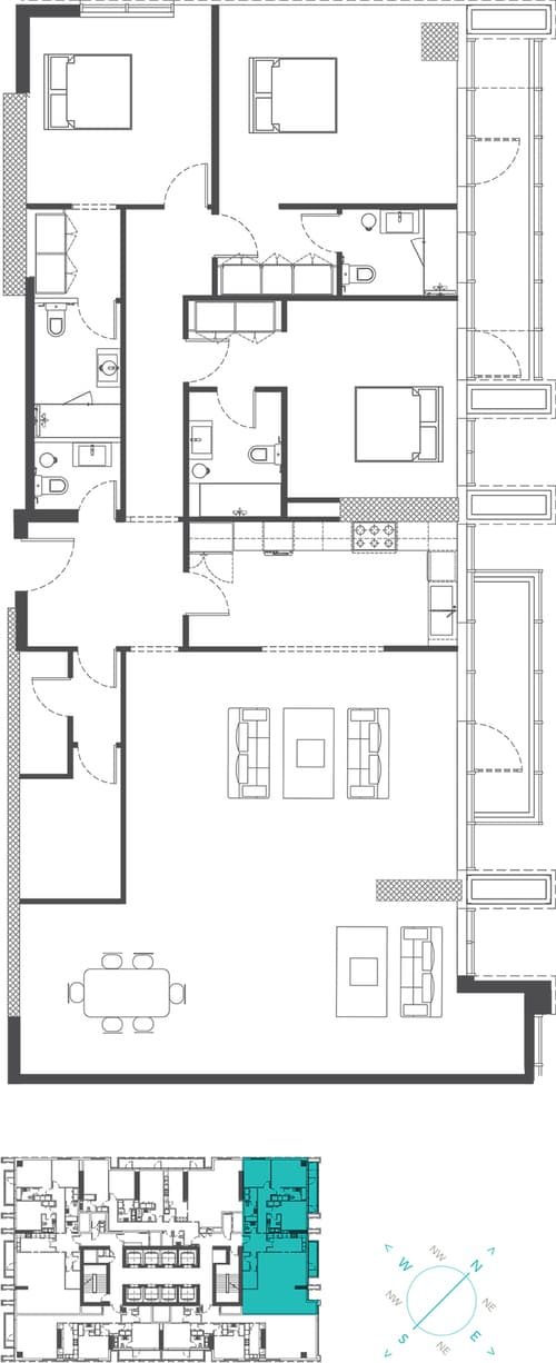 Marina Arcade 3BR Type 3D (The Palm Jumeirah and Al Seef View) floor plan