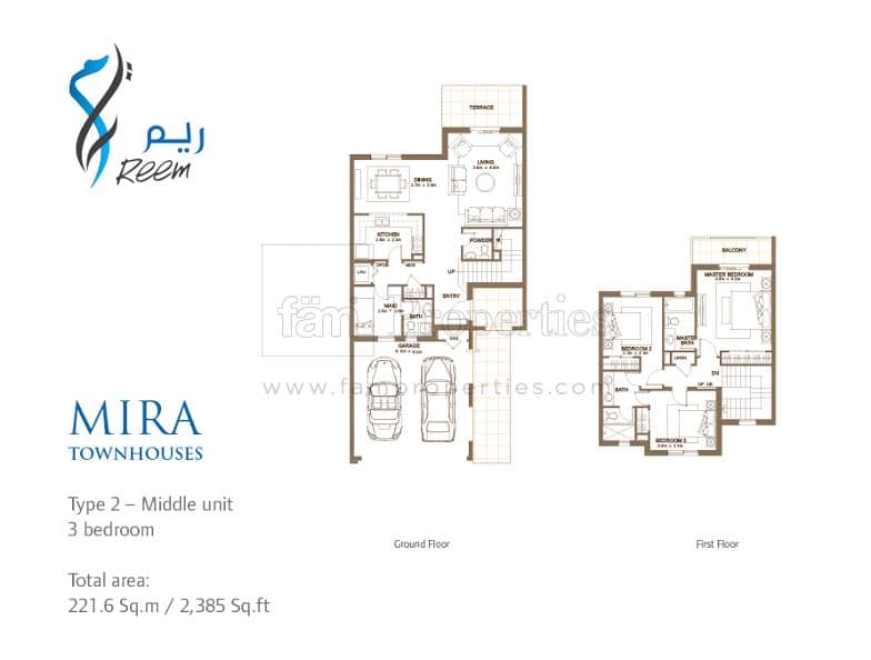 Mira 3 Bedroom Type 2 (Middle Unit) floor plan