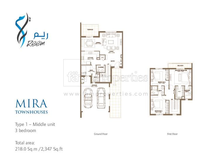 Mira 3 Bedroom Type 1 (Middle Unit) floor plan