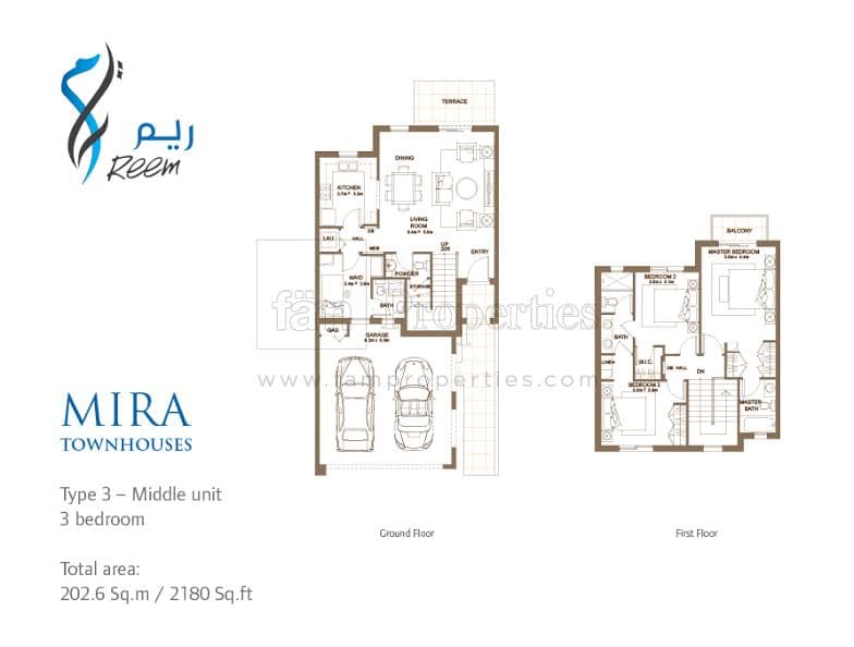 Mira 3 Bedroom Type 3 (Middle Unit) floor plan