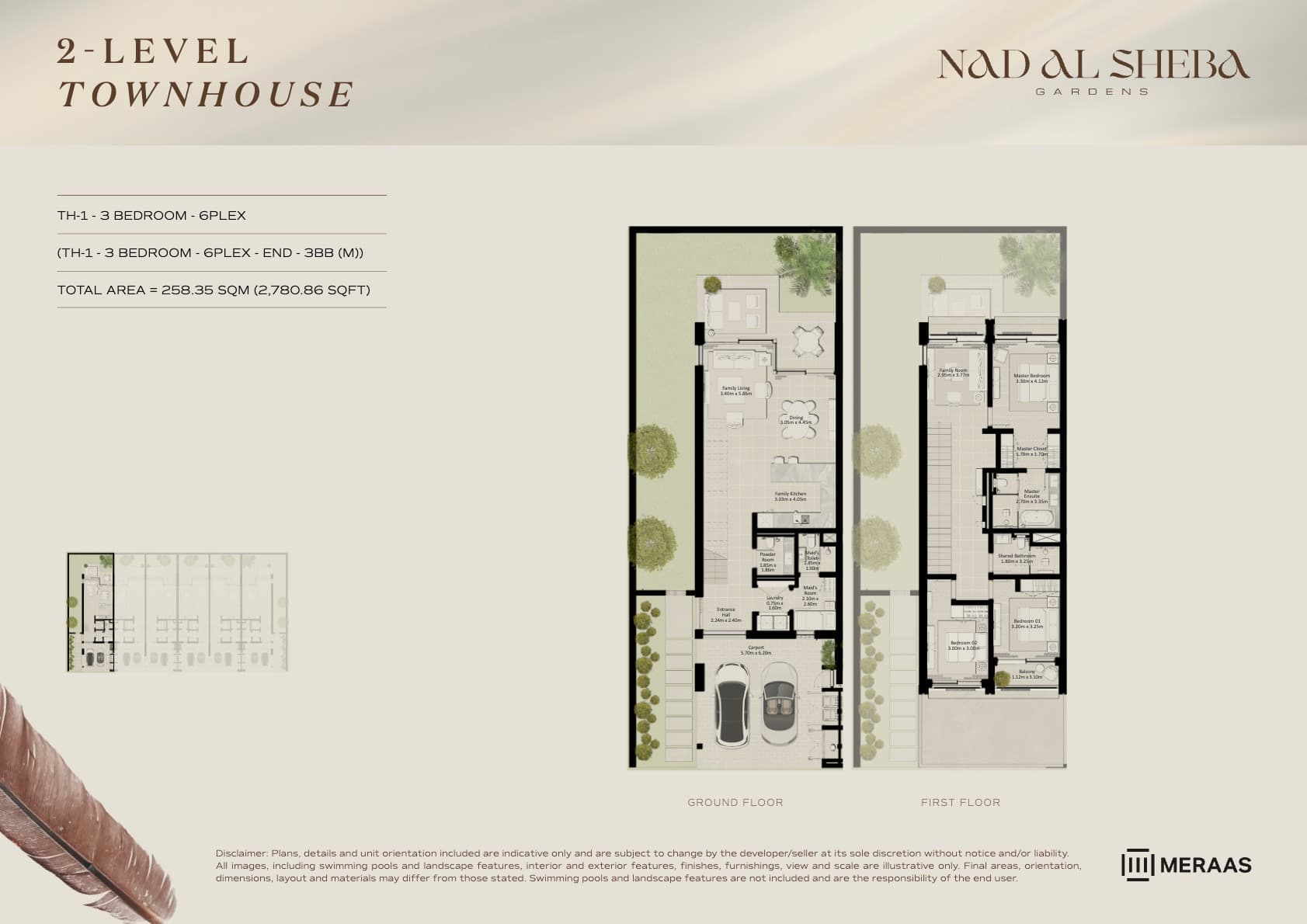 Nad Al Sheba Gardens Villas 2LV - Townhouse - TH1-6Plex-End - 3BB (M) floor plan