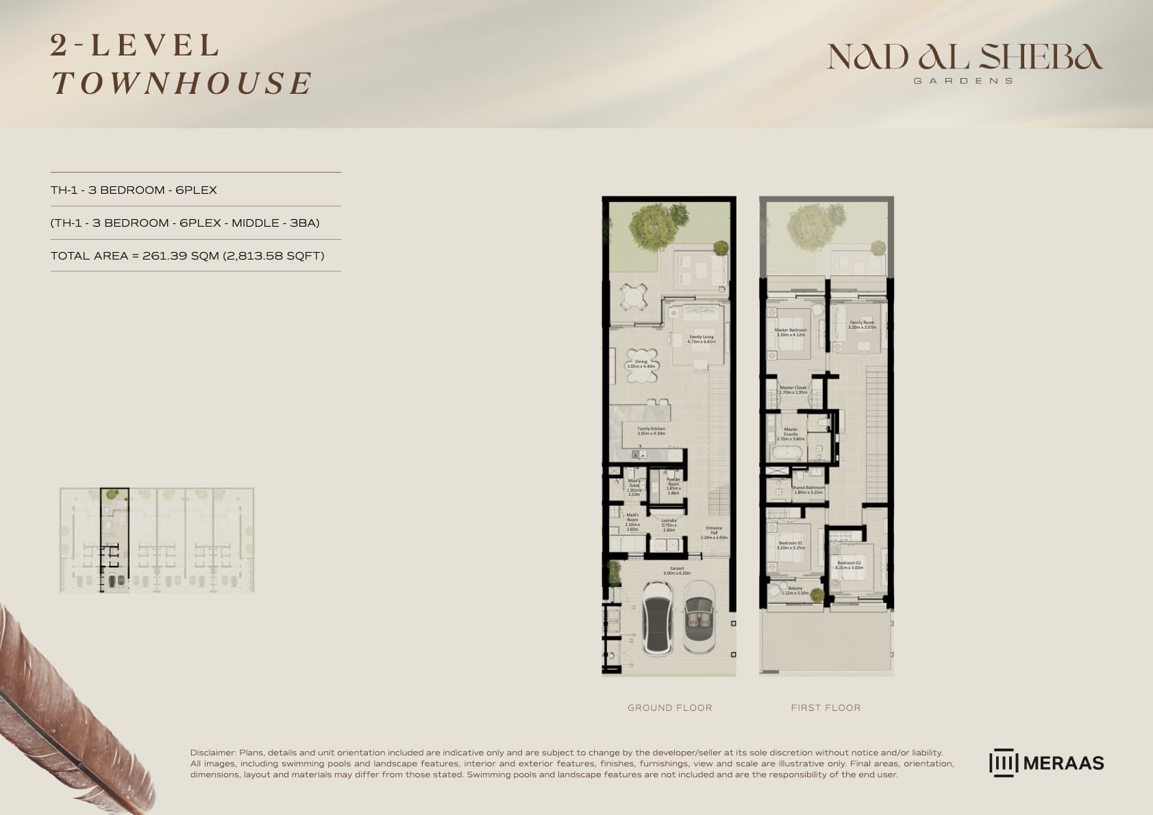 Nad Al Sheba Gardens Villas 2LV - Townhouse - TH1-6Plex-Mid - 3BA floor plan